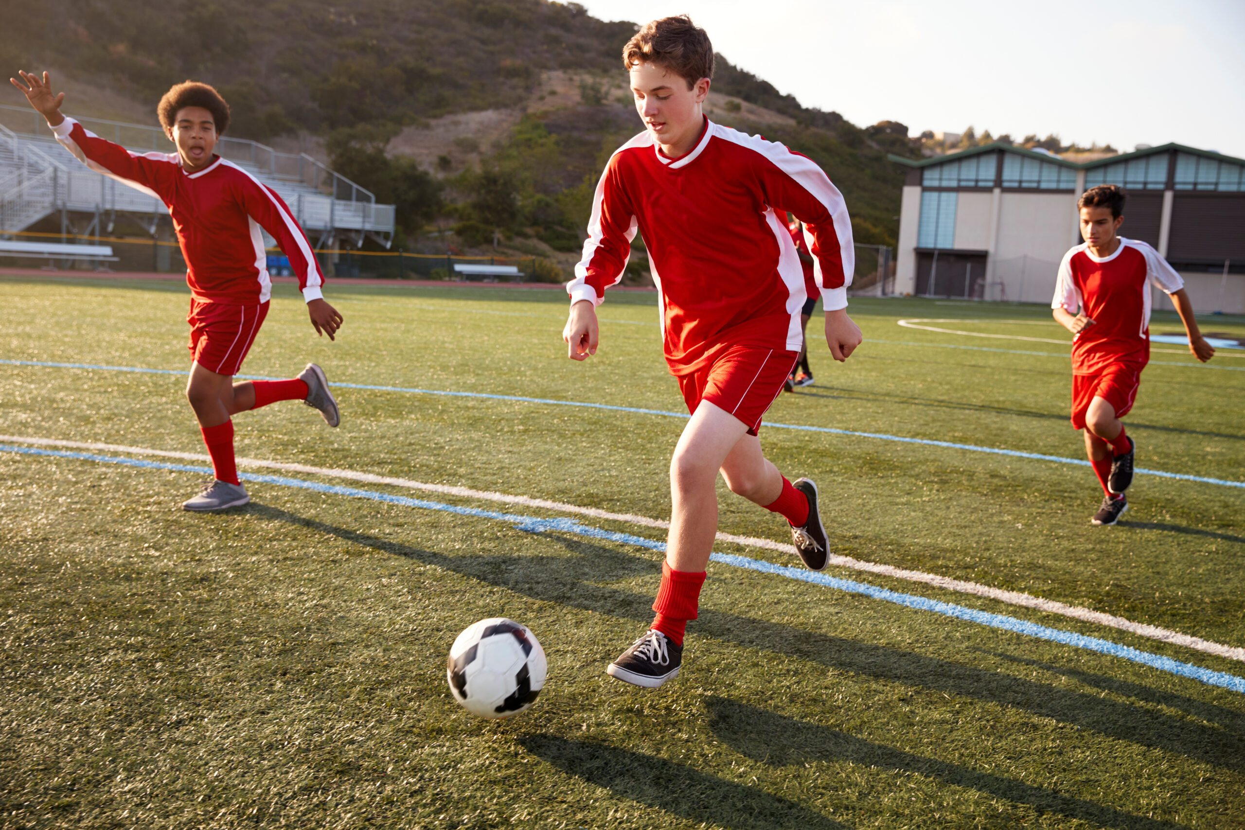 Boys playing soccer