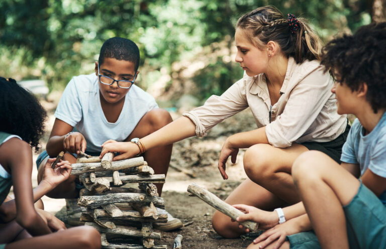 Kids learning to camp