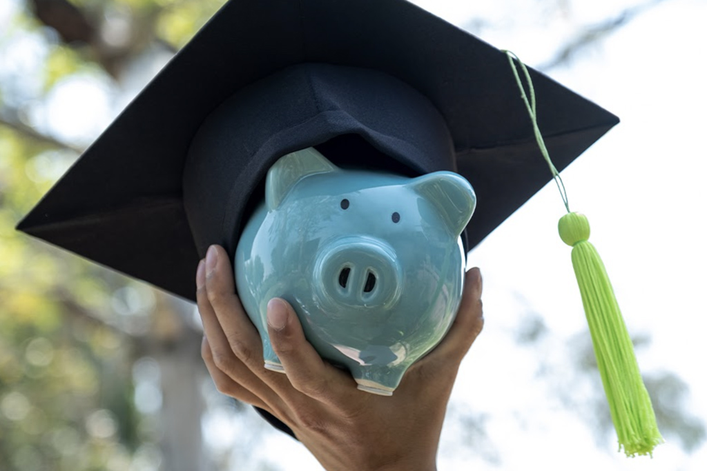 piggy bank with college cap