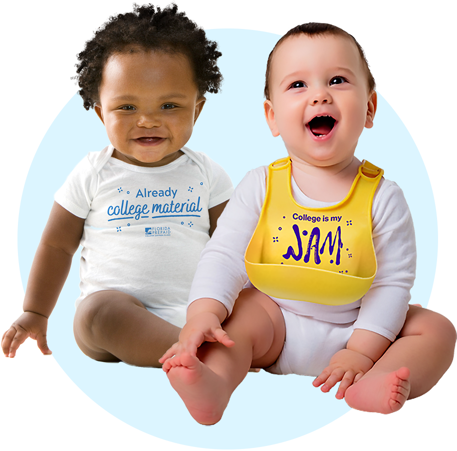 two babies wearing Florida Prepaid swag