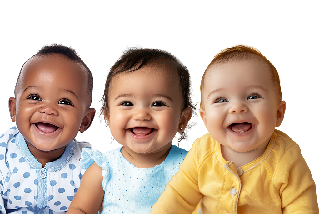 Three smiling multiethnic babies