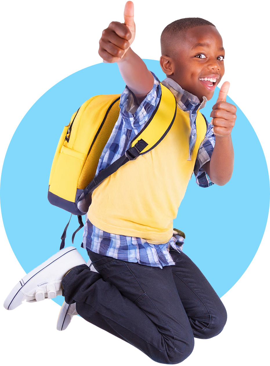 Girl leaping excitedly into the air
