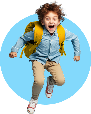 Boy jumping with backpack